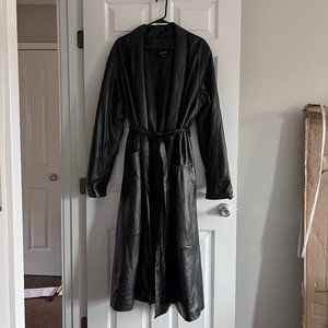 Vintage long leather belted trench coat excelled collection pocket lapel